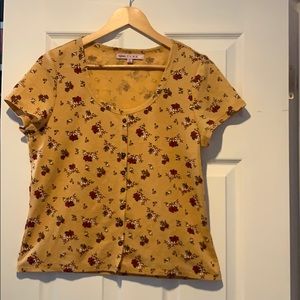 Low neck floral waffle knit t-shirt